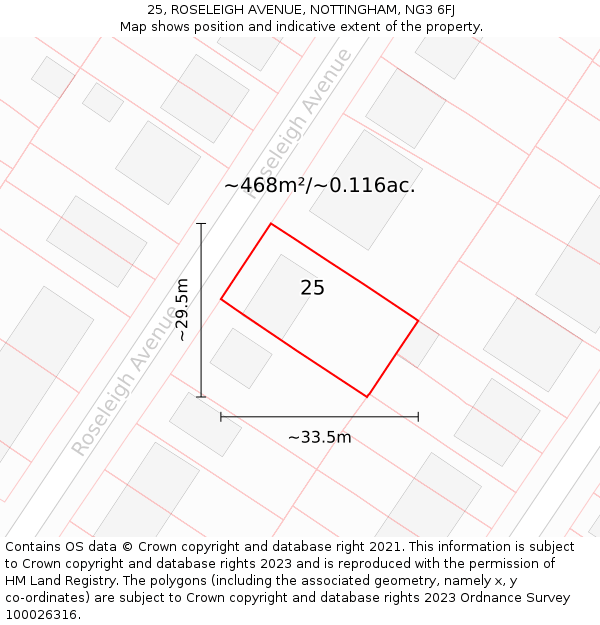 25, ROSELEIGH AVENUE, NOTTINGHAM, NG3 6FJ: Plot and title map