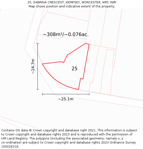 25, SABRINA CRESCENT, KEMPSEY, WORCESTER, WR5 3WR: Plot and title map