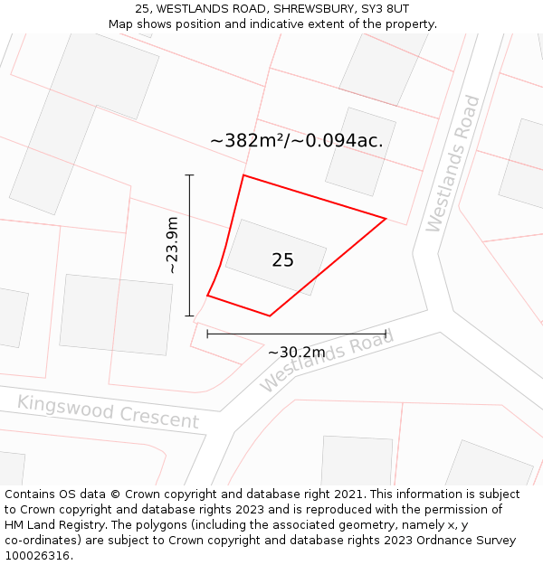 25, WESTLANDS ROAD, SHREWSBURY, SY3 8UT: Plot and title map