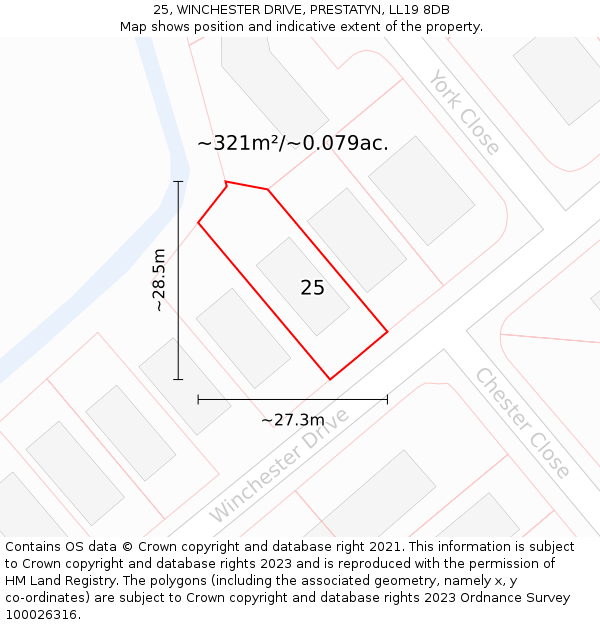 25, WINCHESTER DRIVE, PRESTATYN, LL19 8DB: Plot and title map