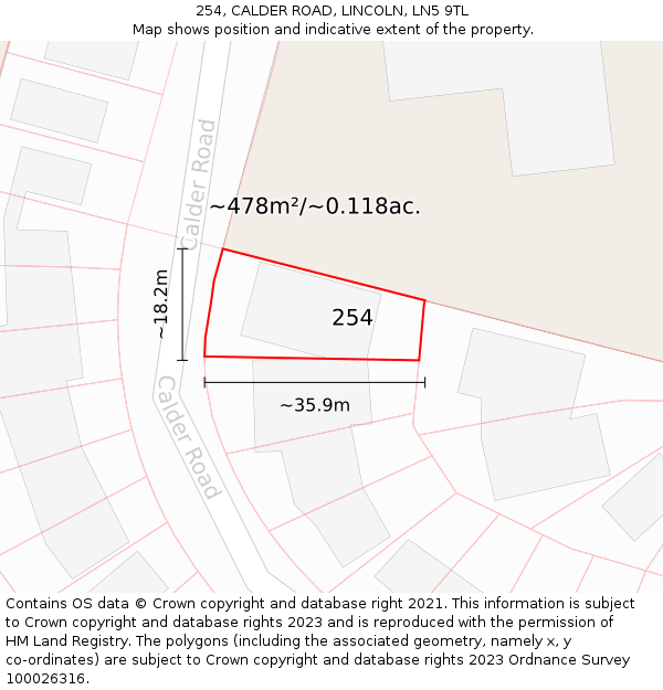 254, CALDER ROAD, LINCOLN, LN5 9TL: Plot and title map