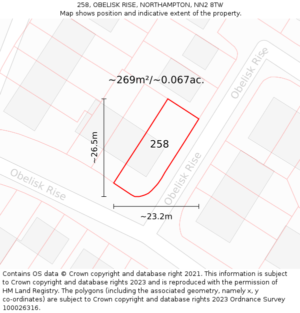 258, OBELISK RISE, NORTHAMPTON, NN2 8TW: Plot and title map