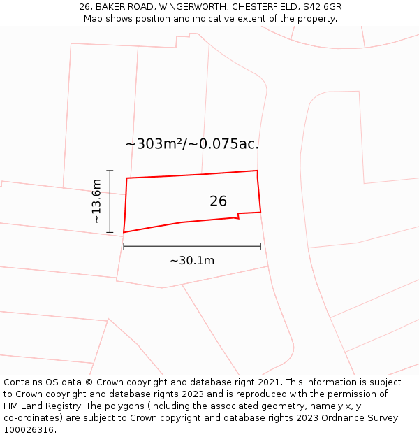 26, BAKER ROAD, WINGERWORTH, CHESTERFIELD, S42 6GR: Plot and title map