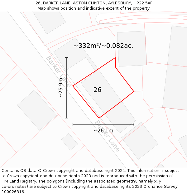 26, BARKER LANE, ASTON CLINTON, AYLESBURY, HP22 5XF: Plot and title map