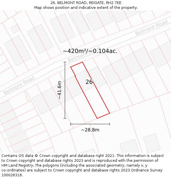 26, BELMONT ROAD, REIGATE, RH2 7EE: Plot and title map