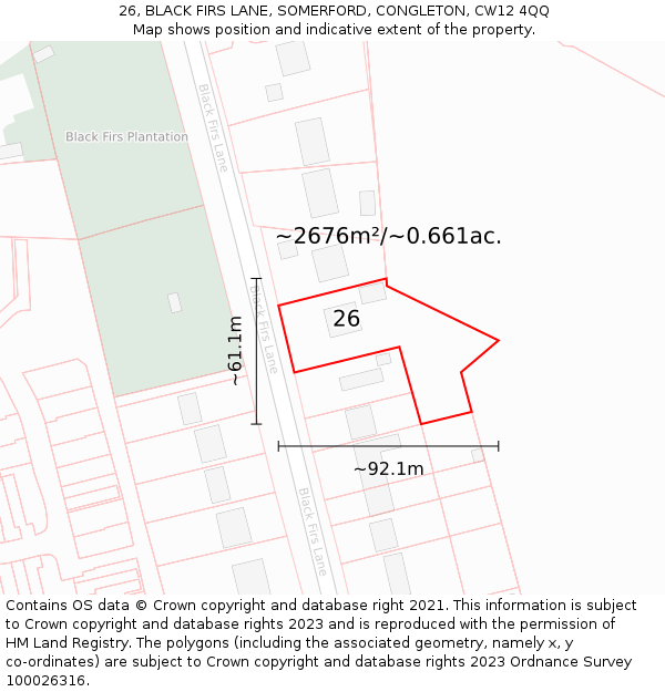 26, BLACK FIRS LANE, SOMERFORD, CONGLETON, CW12 4QQ: Plot and title map