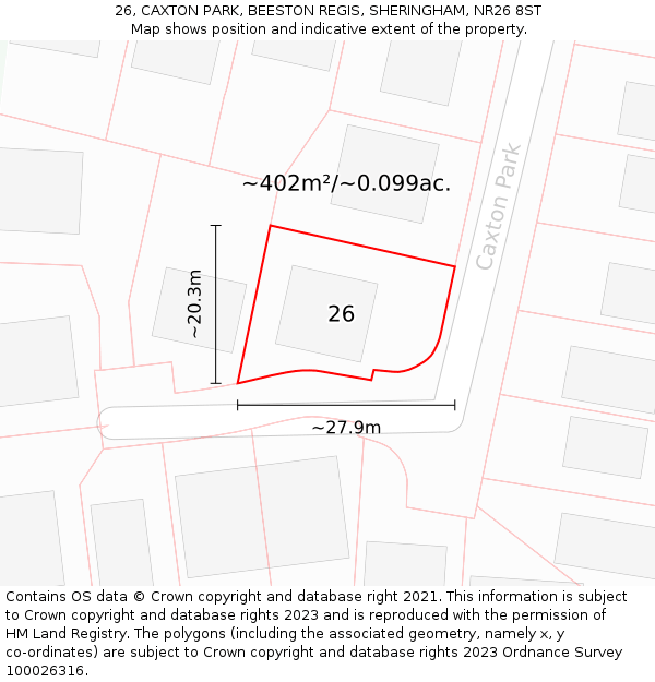 26, CAXTON PARK, BEESTON REGIS, SHERINGHAM, NR26 8ST: Plot and title map