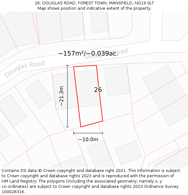 26, DOUGLAS ROAD, FOREST TOWN, MANSFIELD, NG19 0LT: Plot and title map