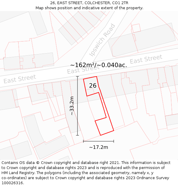 26, EAST STREET, COLCHESTER, CO1 2TR: Plot and title map