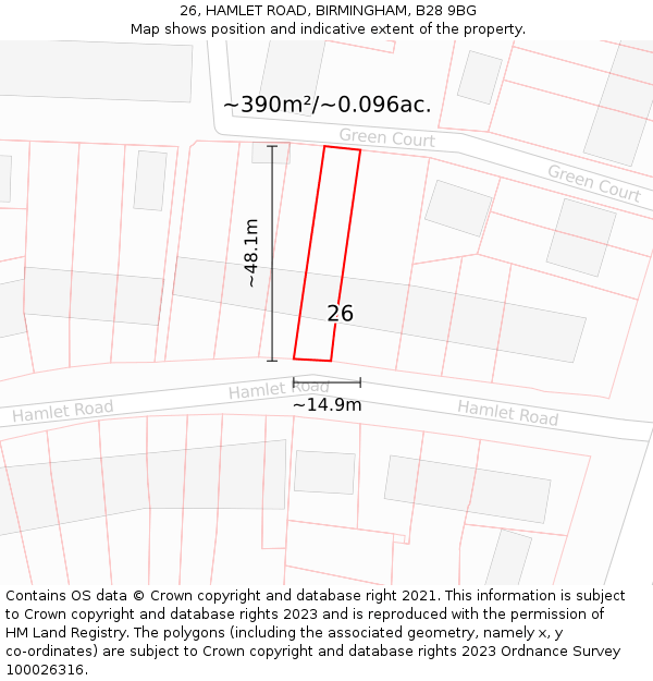 26, HAMLET ROAD, BIRMINGHAM, B28 9BG: Plot and title map