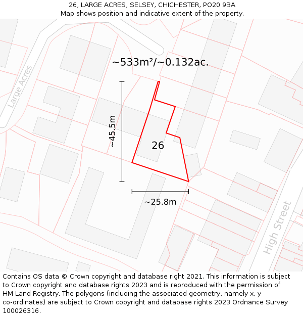 26, LARGE ACRES, SELSEY, CHICHESTER, PO20 9BA: Plot and title map