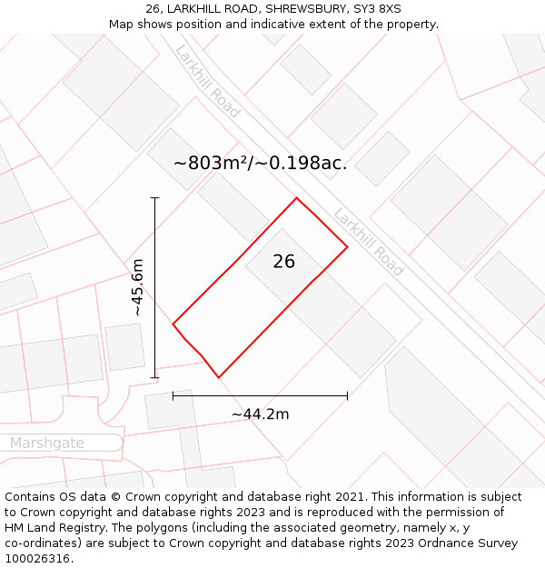 26, LARKHILL ROAD, SHREWSBURY, SY3 8XS: Plot and title map