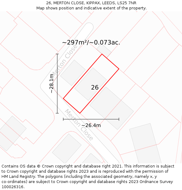 26, MERTON CLOSE, KIPPAX, LEEDS, LS25 7NR: Plot and title map