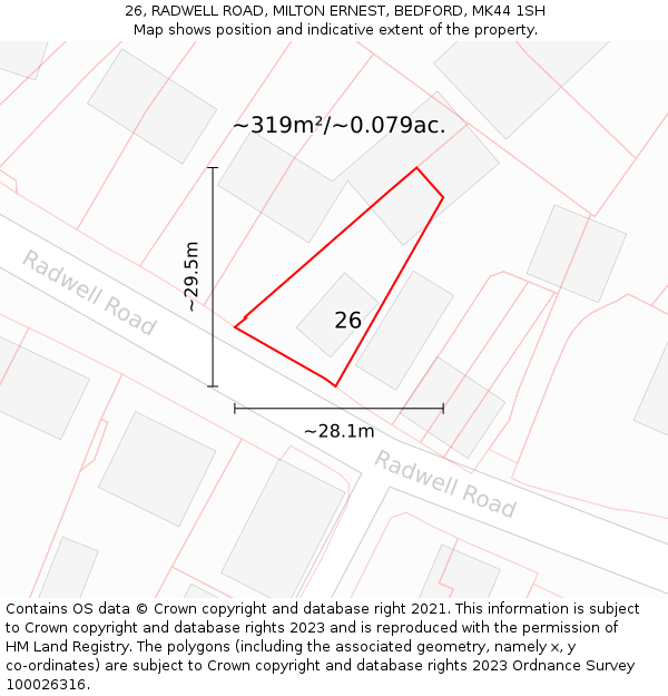 26, RADWELL ROAD, MILTON ERNEST, BEDFORD, MK44 1SH: Plot and title map