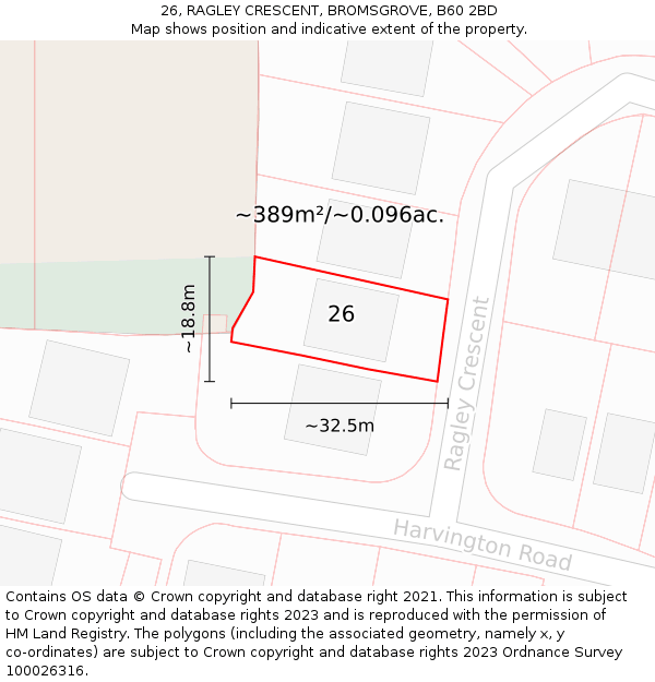 26, RAGLEY CRESCENT, BROMSGROVE, B60 2BD: Plot and title map