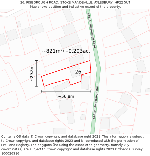 26, RISBOROUGH ROAD, STOKE MANDEVILLE, AYLESBURY, HP22 5UT: Plot and title map