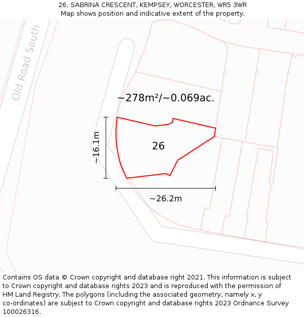 26, SABRINA CRESCENT, KEMPSEY, WORCESTER, WR5 3WR: Plot and title map