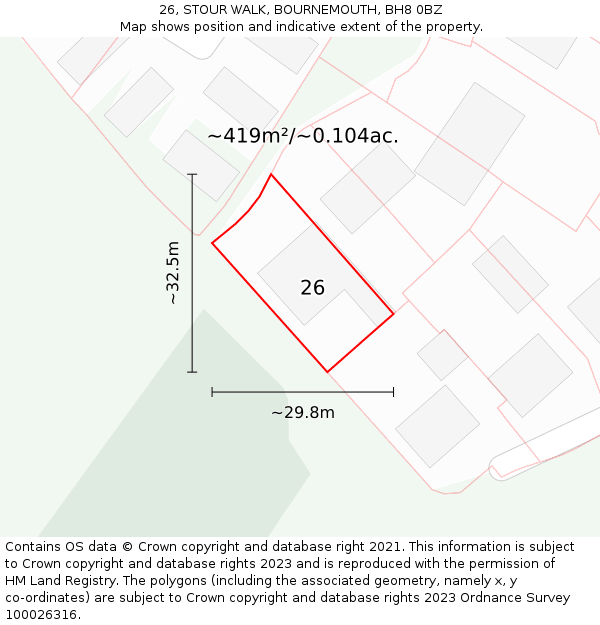 26, STOUR WALK, BOURNEMOUTH, BH8 0BZ: Plot and title map