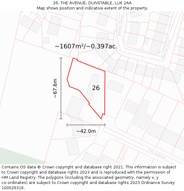 26, THE AVENUE, DUNSTABLE, LU6 2AA: Plot and title map