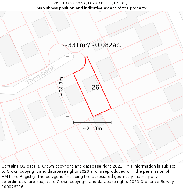 26, THORNBANK, BLACKPOOL, FY3 8QE: Plot and title map