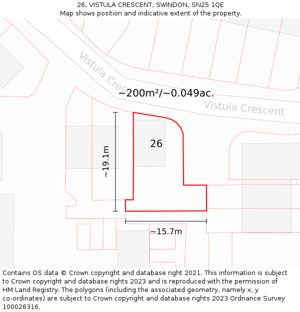 26, VISTULA CRESCENT, SWINDON, SN25 1QE: Plot and title map