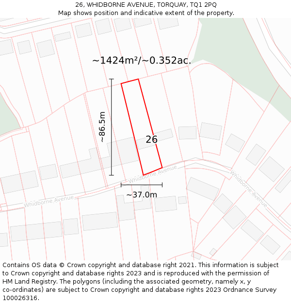 26, WHIDBORNE AVENUE, TORQUAY, TQ1 2PQ: Plot and title map