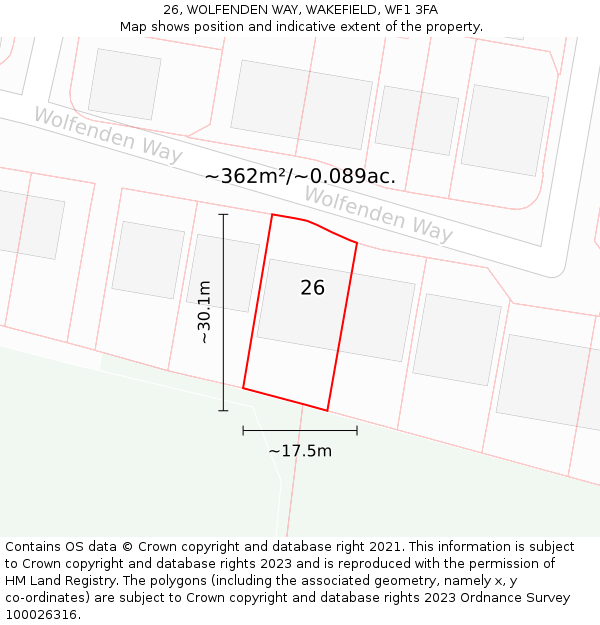 26, WOLFENDEN WAY, WAKEFIELD, WF1 3FA: Plot and title map