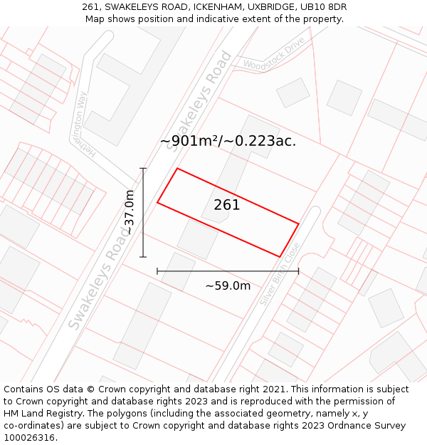 261, SWAKELEYS ROAD, ICKENHAM, UXBRIDGE, UB10 8DR: Plot and title map