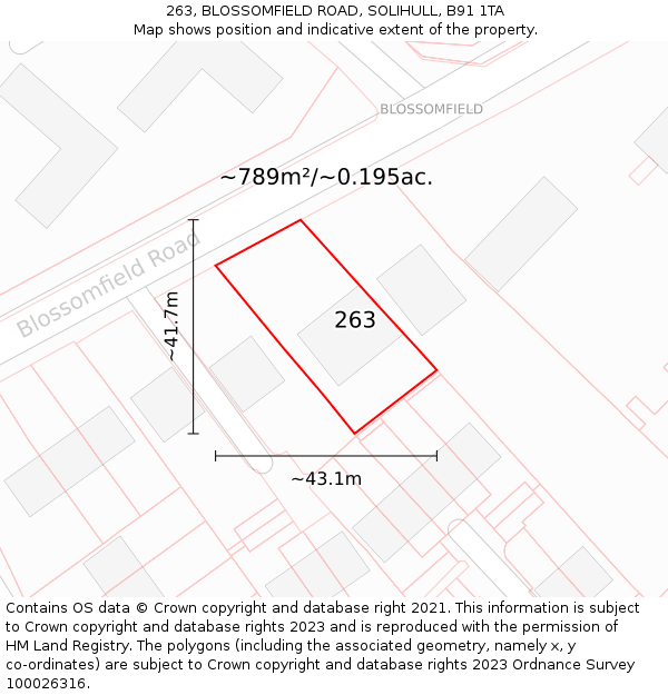 263, BLOSSOMFIELD ROAD, SOLIHULL, B91 1TA: Plot and title map