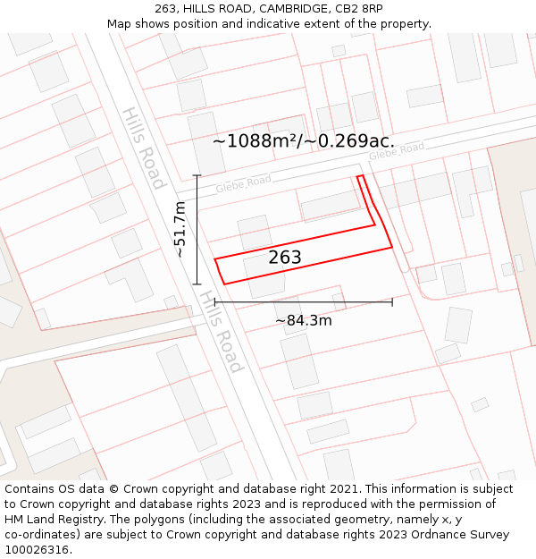 263, HILLS ROAD, CAMBRIDGE, CB2 8RP: Plot and title map