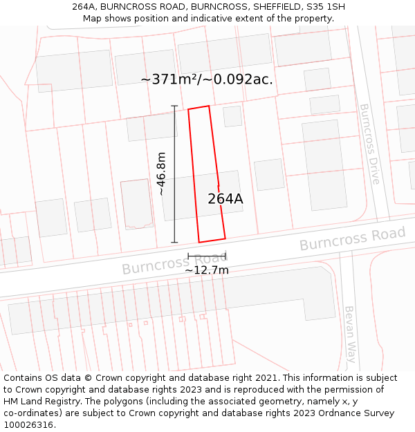 264A, BURNCROSS ROAD, BURNCROSS, SHEFFIELD, S35 1SH: Plot and title map