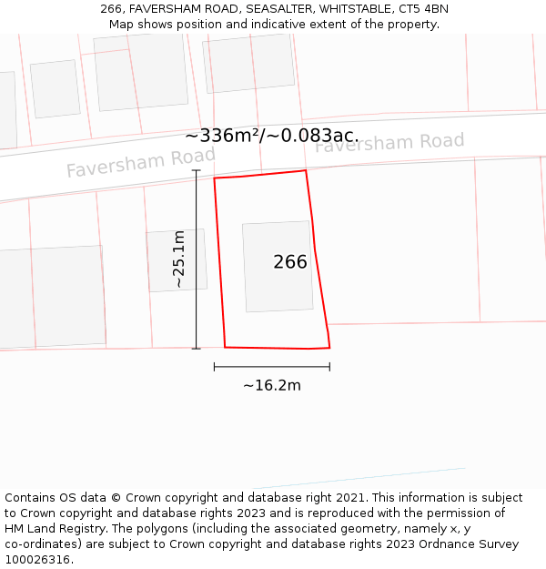 266, FAVERSHAM ROAD, SEASALTER, WHITSTABLE, CT5 4BN: Plot and title map