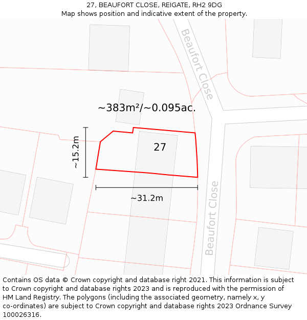 27, BEAUFORT CLOSE, REIGATE, RH2 9DG: Plot and title map