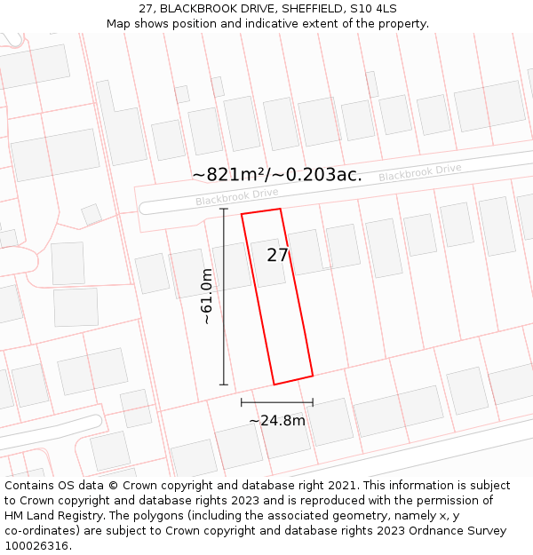 27, BLACKBROOK DRIVE, SHEFFIELD, S10 4LS: Plot and title map