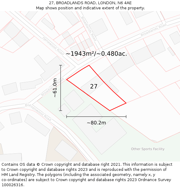 27, BROADLANDS ROAD, LONDON, N6 4AE: Plot and title map