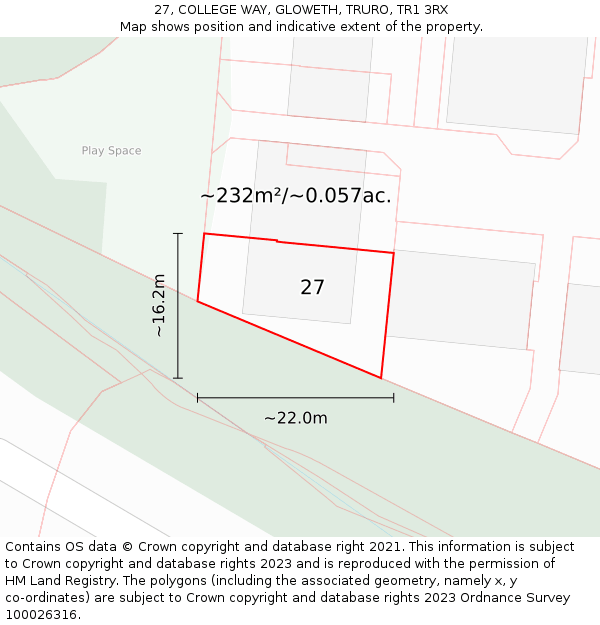 27, COLLEGE WAY, GLOWETH, TRURO, TR1 3RX: Plot and title map