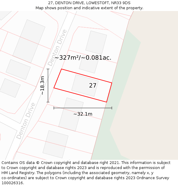 27, DENTON DRIVE, LOWESTOFT, NR33 9DS: Plot and title map