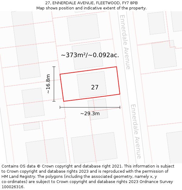 27, ENNERDALE AVENUE, FLEETWOOD, FY7 8PB: Plot and title map