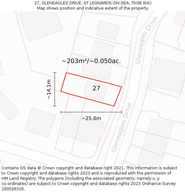 27, GLENEAGLES DRIVE, ST LEONARDS-ON-SEA, TN38 0HU: Plot and title map