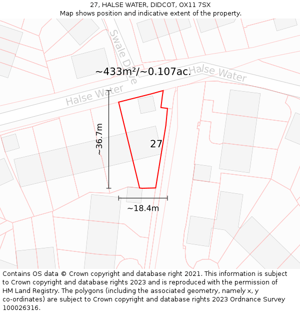 27, HALSE WATER, DIDCOT, OX11 7SX: Plot and title map