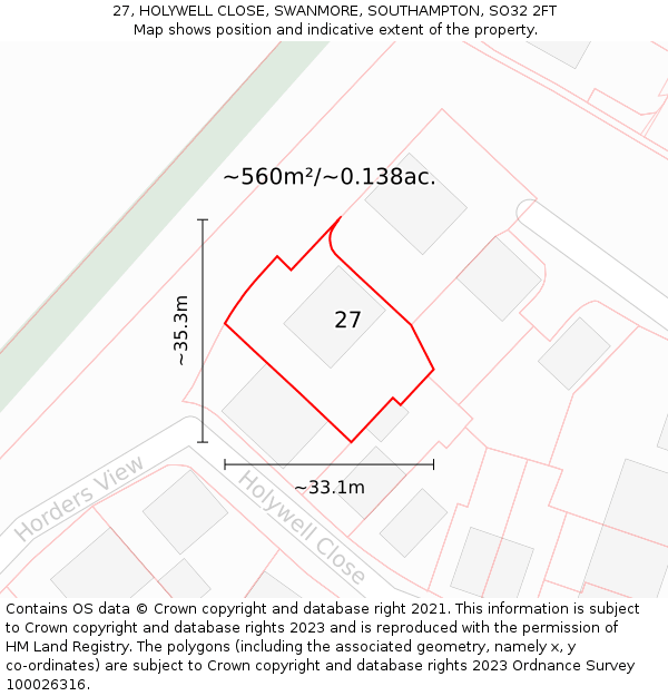 27, HOLYWELL CLOSE, SWANMORE, SOUTHAMPTON, SO32 2FT: Plot and title map