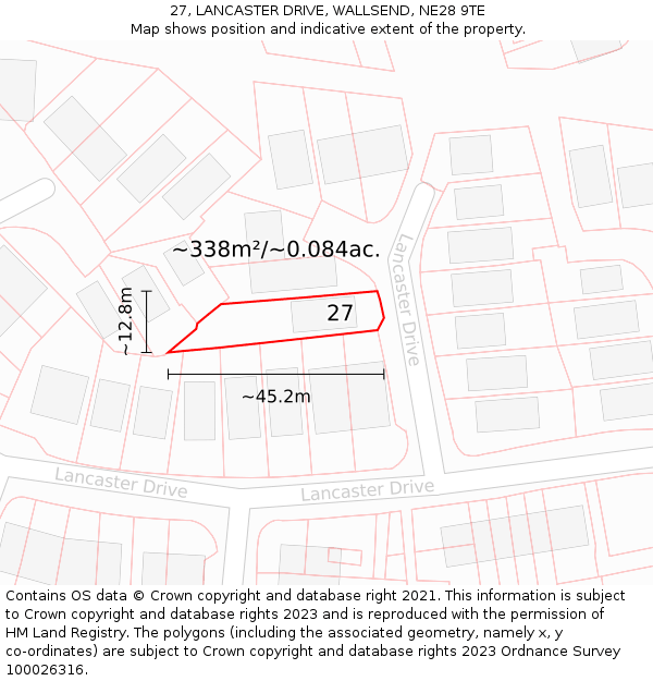 27, LANCASTER DRIVE, WALLSEND, NE28 9TE: Plot and title map