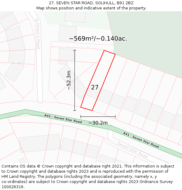 27, SEVEN STAR ROAD, SOLIHULL, B91 2BZ: Plot and title map