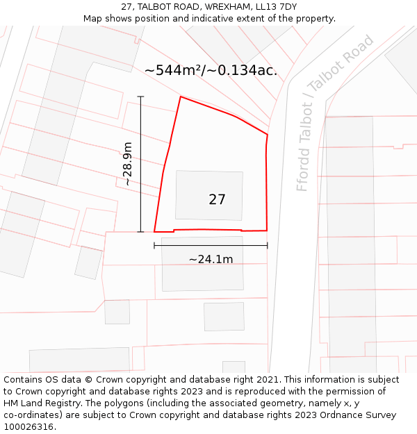 27, TALBOT ROAD, WREXHAM, LL13 7DY: Plot and title map