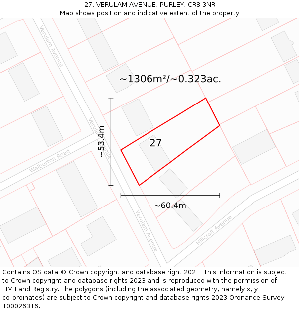 27, VERULAM AVENUE, PURLEY, CR8 3NR: Plot and title map