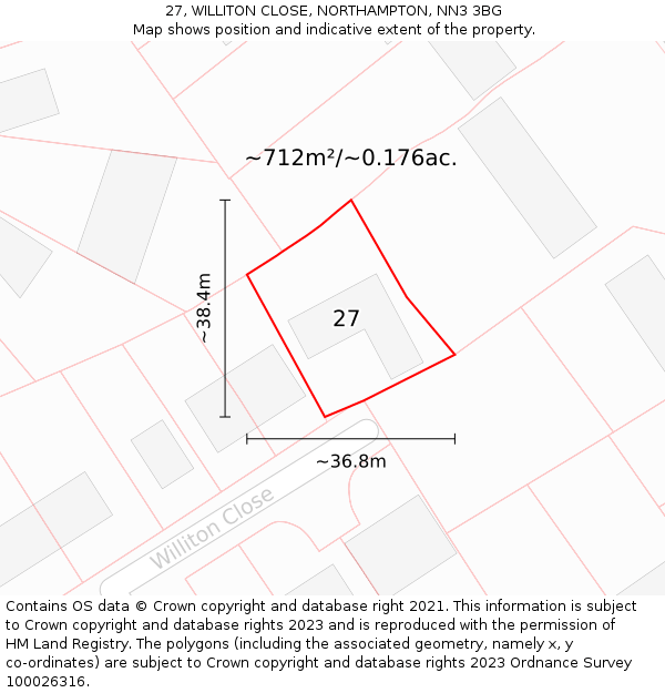 27, WILLITON CLOSE, NORTHAMPTON, NN3 3BG: Plot and title map