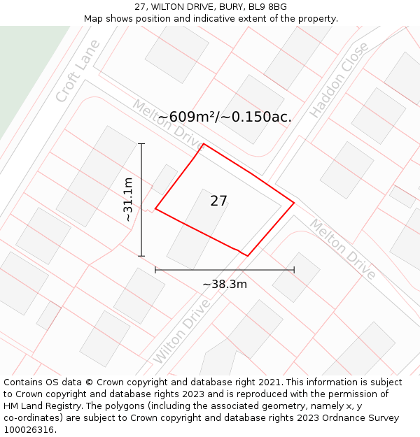 27, WILTON DRIVE, BURY, BL9 8BG: Plot and title map