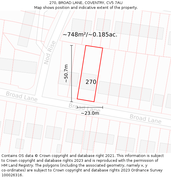 270, BROAD LANE, COVENTRY, CV5 7AU: Plot and title map