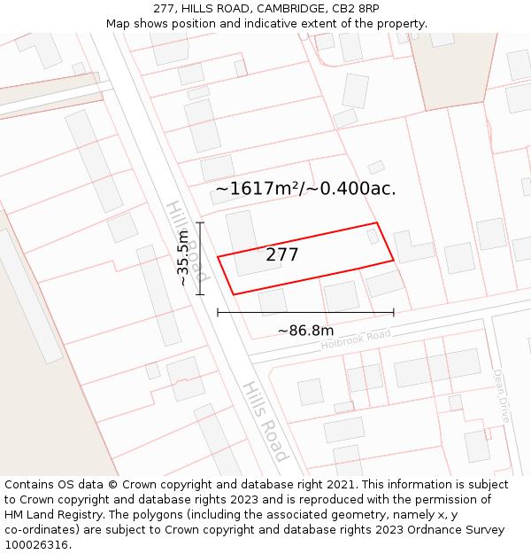 277, HILLS ROAD, CAMBRIDGE, CB2 8RP: Plot and title map