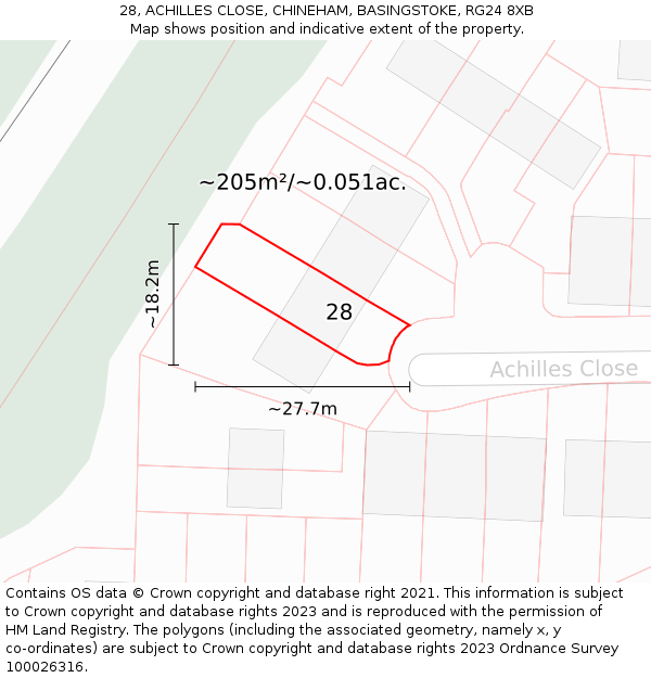 28, ACHILLES CLOSE, CHINEHAM, BASINGSTOKE, RG24 8XB: Plot and title map